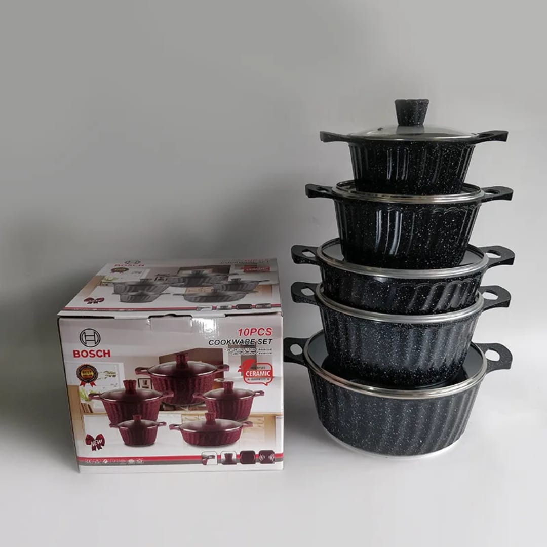 Bosch 10-Piece Black Ceramic Non-Stick Cookware Set – Granite Speckle Finish