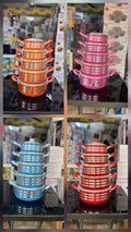 4-Piece Striped Non-Stick Pot Set – Available in Orange, Pink, Blue & Red