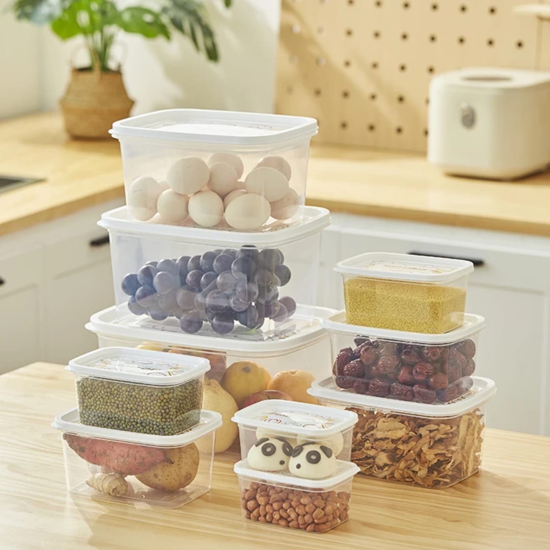 10-Piece Clear Rectangular Food Storage Container Set – White Lids, Graduated Sizes, BPA-Free