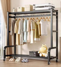 Heavy-Duty Rolling Clothes Rack with Top Shelf, Hanging Rail & Bottom Storage Rack