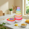 7-Piece Rainbow Nesting Food Storage Container Set – Colorful Lids, Round & Square
