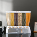 6-Compartment Automatic Grain & Cereal Dispenser – White & Gold, Push-Button, Wall Mountable