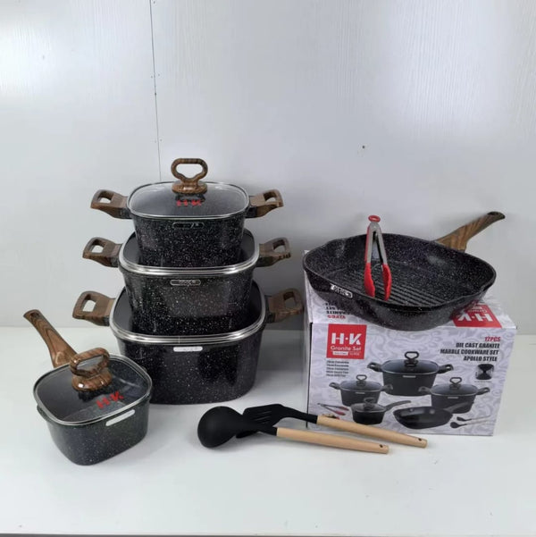 HK Granite Marble Cookware Set – 12pcs (Apollo Style)