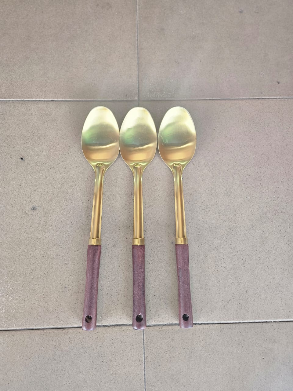 Gold Spoons with Wooden Handle (Set of 3)