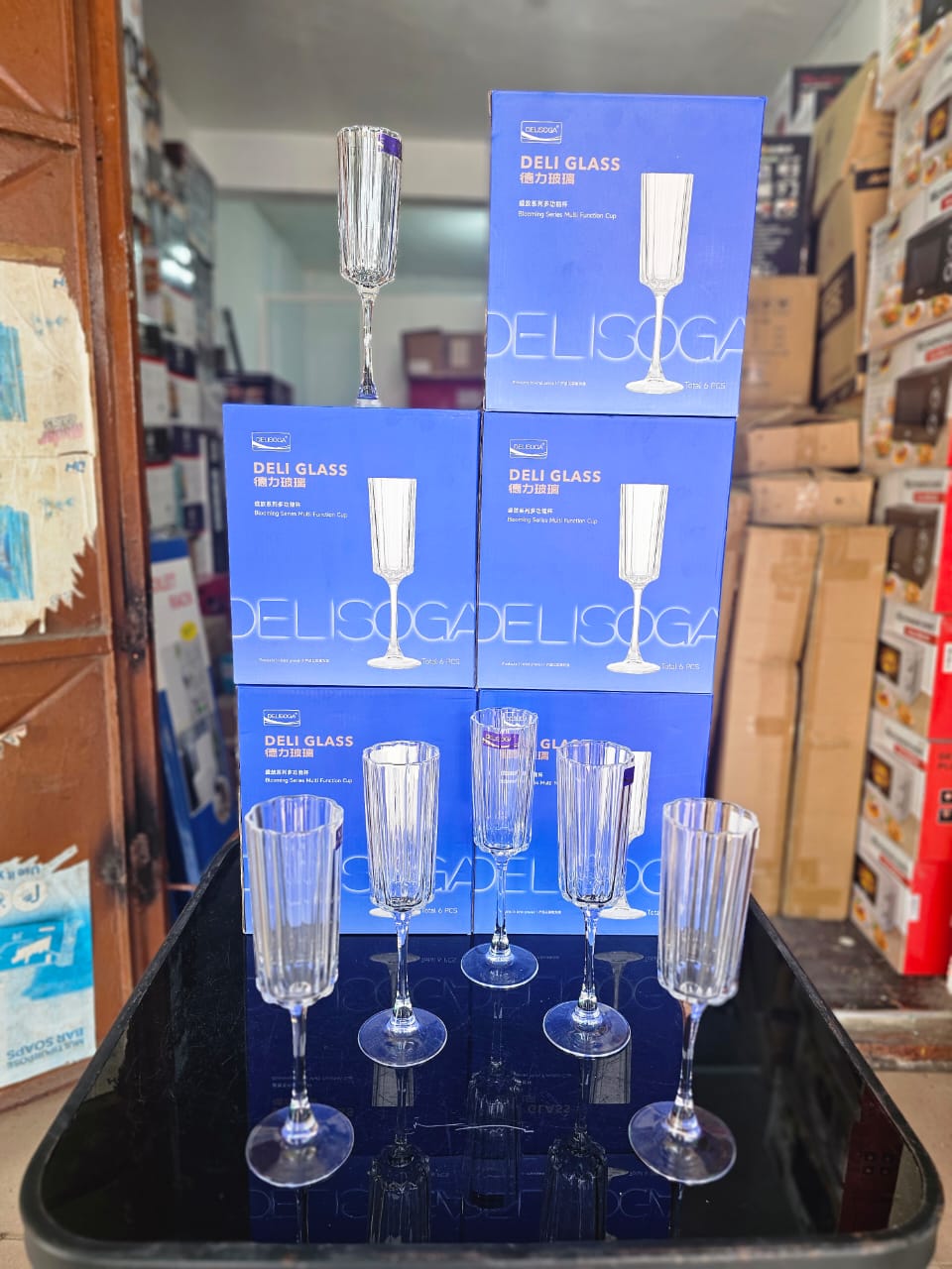 Deli Glass Crystal Champagne Flutes (Set of 6)