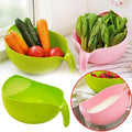 Rice Washing & Vegetable Draining Bowl with Handle – Green & Pink