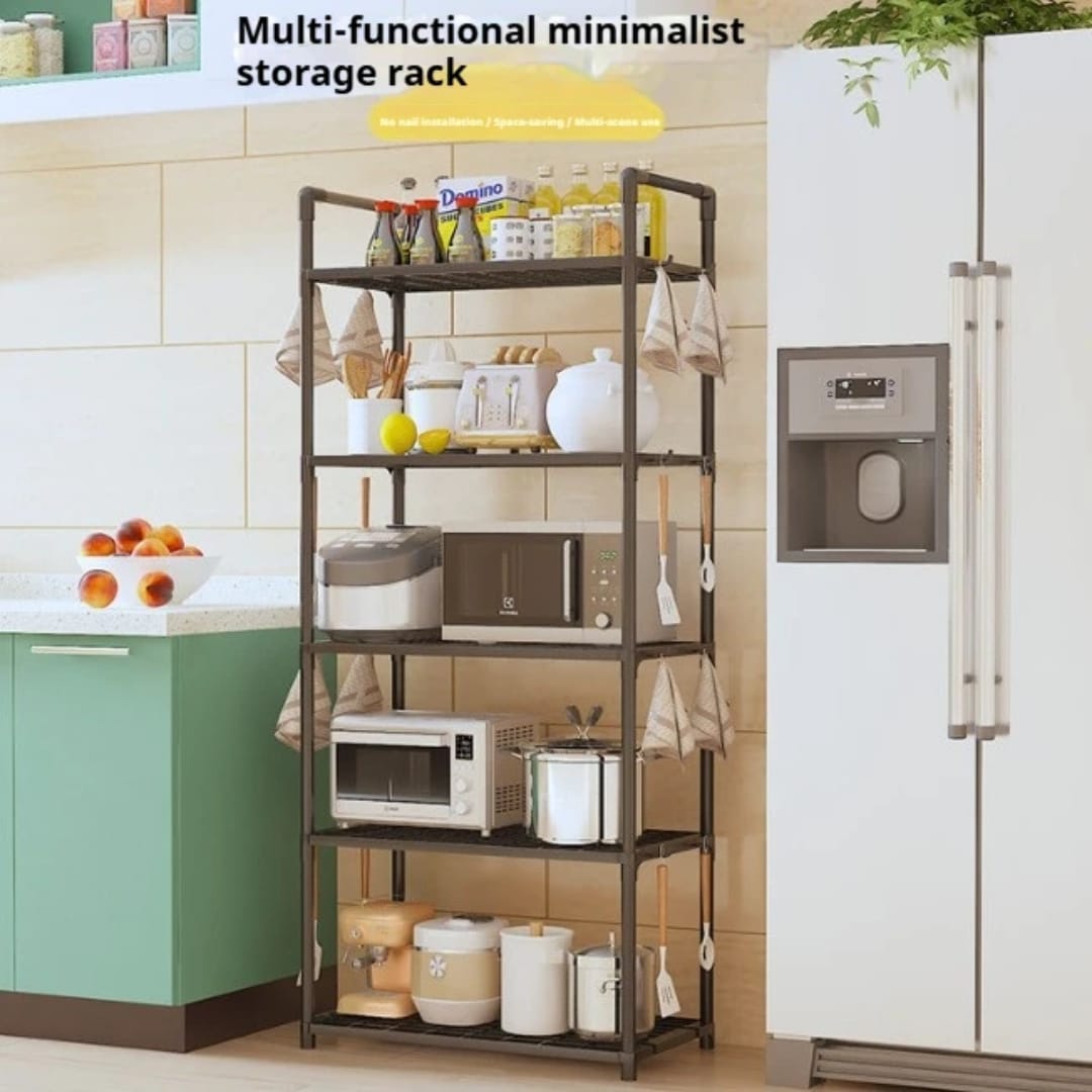 6-Tier Minimalist Kitchen Storage Rack – Multi-Functional Metal Shelf
