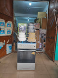 4-Burner Gas Cooker + Knife Set + White Casserole + Beige Granite Hot Pot + Dark Granite Cookware Combo