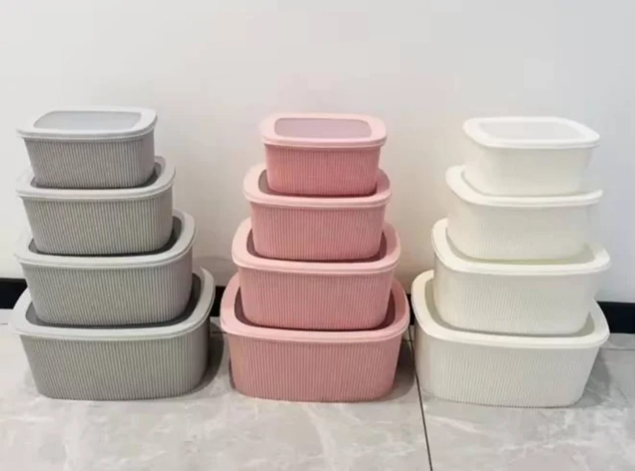 4-Piece Rattan-Texture Food Storage Container Set – Assorted Colours