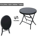 Folding Round Glass-Top Side Drink Table – Portable Outdoor & Indoor 60x60