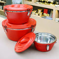 3-Piece Red Stainless Steel Insulated Food Carrier Set with Clip Locks