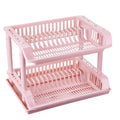 2-Tier Pink Plastic Dish Rack with Drip Tray