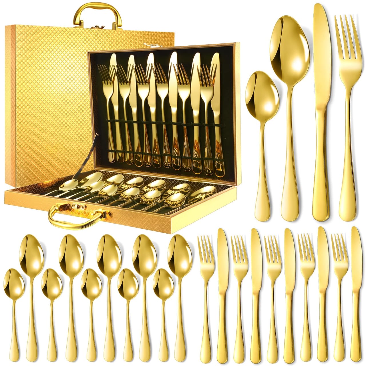 24-Piece Gold Stainless Steel Cutlery Flatware Set – in Luxury Gold Gift Box