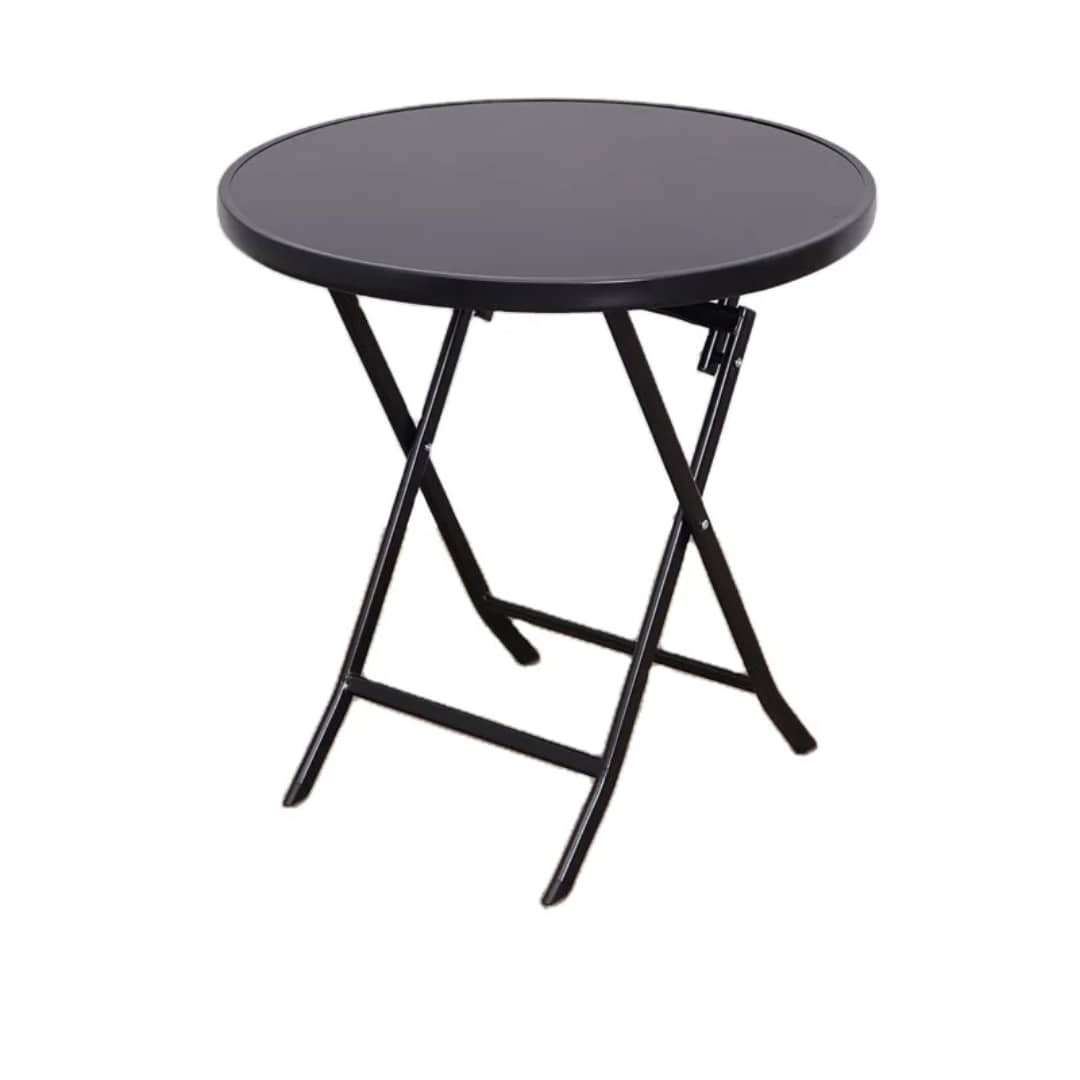 Round Black Folding Table – Metal X-Leg Frame, Portable & Space-Saving 80x80